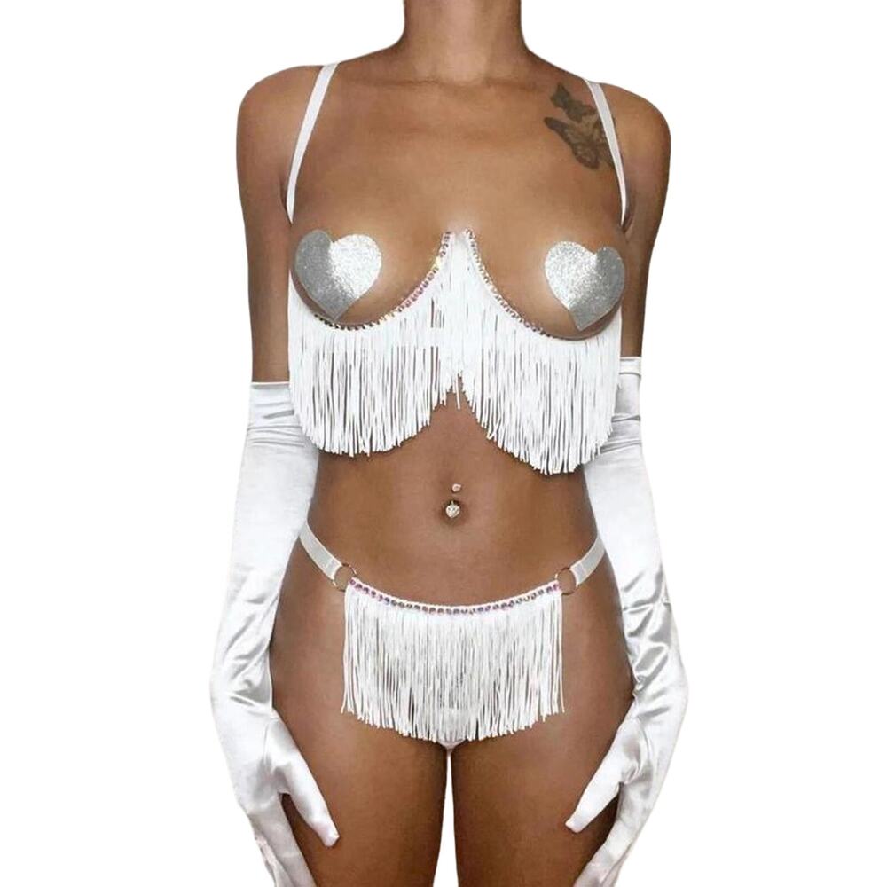 PRE-ORDER-Made To Order White Rhinestone 2 Piece Set Lingerie (Large) NWT